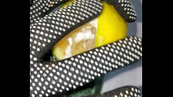 Tiny petite orange gets pounded by cucumber