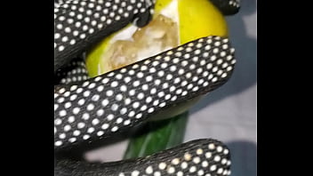 Tiny petite orange gets pounded by cucumber