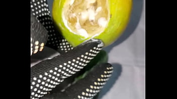 Tiny petite orange gets pounded by cucumber