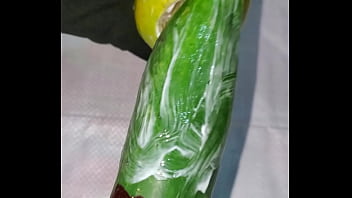 Tiny petite orange gets pounded by cucumber