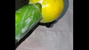 Tiny petite orange gets pounded by cucumber