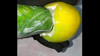 Tiny petite orange gets pounded by cucumber