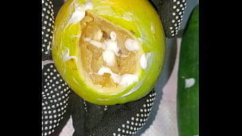 Tiny petite orange gets pounded by cucumber