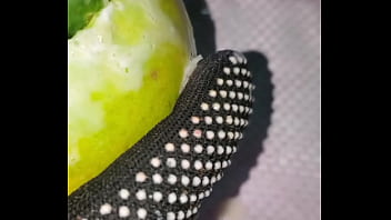 Tiny petite orange gets pounded by cucumber