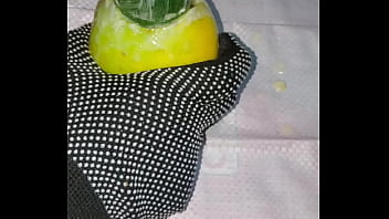 Tiny petite orange gets pounded by cucumber