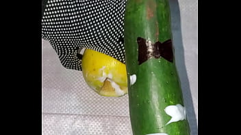 Tiny petite orange gets pounded by cucumber