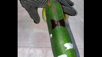 Tiny petite orange gets pounded by cucumber