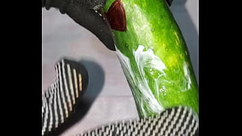 Tiny petite orange gets pounded by cucumber