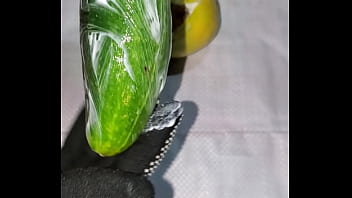 Tiny petite orange gets pounded by cucumber