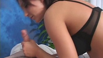 Hot babe massages penis with lips