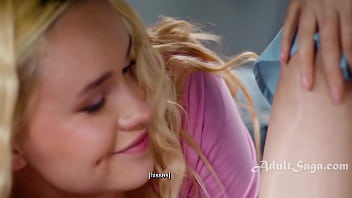 One of her stepmoms is making an omelette the other one is feeding her pussy