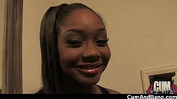 Ebony babe sucks group of white guys 4