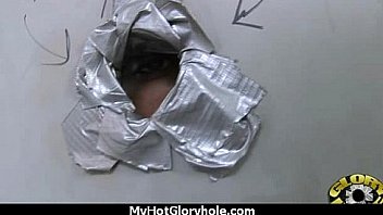 Ebony teen cleaning all the cocks at gloryhole 18