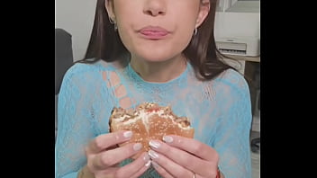 Playing with junk food between my mouth and my hair