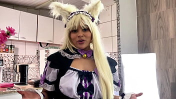 Shy catgirl maid farting for master cosplay maid cafe pov