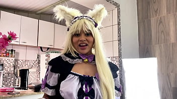 Shy catgirl maid farting for master cosplay maid cafe pov