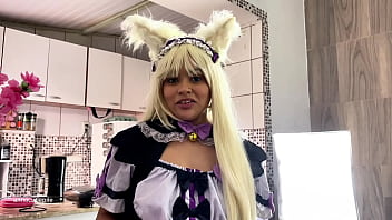 Shy catgirl maid farting for master cosplay maid cafe pov