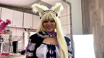 Shy catgirl maid farting for master cosplay maid cafe pov