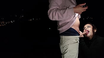 Fucking hard on a cliff at night until we cum at the same time