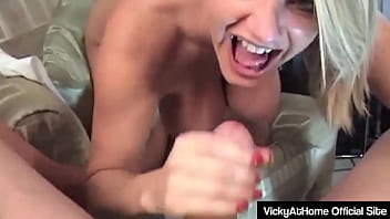 Blonde cougar vicky vette loves receiving warm cum on her big boobs