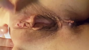 Thin young girlfriend shows her shaved pussy