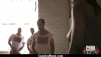 Amateur ebony interracial group sex with facial 12