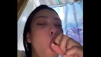 Latina teen deepthroats and drools on dildo