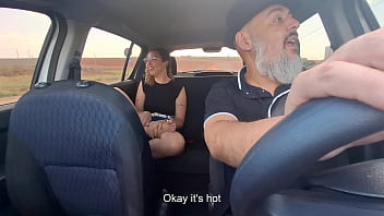 Naked passenger in uber ride gets blowjobs and also gives head