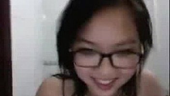 Amateur busty asian with glasses in shower