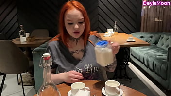 Risky public sex with a stranger in a restaurant restroom