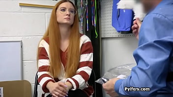 Spicy redhead hottie in glasses gets fucked for stealing