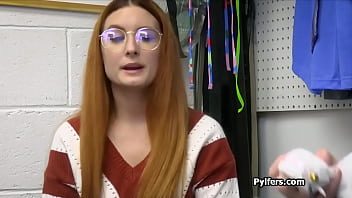 Spicy redhead hottie in glasses gets fucked for stealing