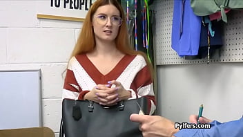 Spicy redhead hottie in glasses gets fucked for stealing