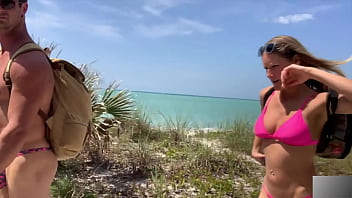 Hot girl and hot guy wear thongs to the beach and then fuck