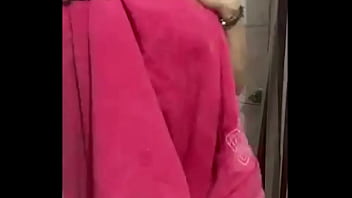 She just showered and slowly dries her naked body – tits & pussy tease