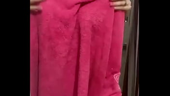 She just showered and slowly dries her naked body – tits & pussy tease