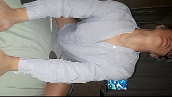 Old guy and sexy babe left alone at home cum on tits