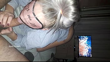 Old guy and sexy babe left alone at home cum on tits