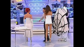 Hot celebrity has a white panty oops on television in italy
