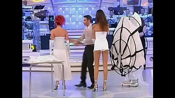 Hot celebrity has a white panty oops on television in italy Hot celebrity has a white panty oops on television in italy