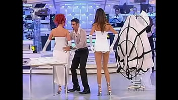 Hot celebrity has a white panty oops on television in italy