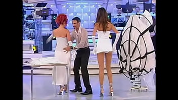 Hot celebrity has a white panty oops on television in italy