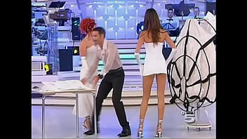 Hot celebrity has a white panty oops on television in italy