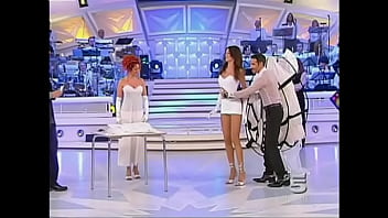 Hot celebrity has a white panty oops on television in italy