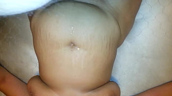Cumshot over wifes body by small cock