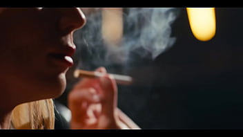 Horny blonde smoker with red lips sharon white spitting on thick cock while smoking cigarette