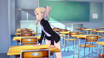 Blonde haired girl caught grinding the table gets disciplined by a man – koikatsu