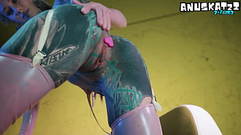 Sexy tattooed girl in latex dp herself with toys