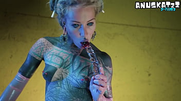 Sexy tattooed girl in latex dp herself with toys