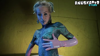 Sexy tattooed girl in latex dp herself with toys